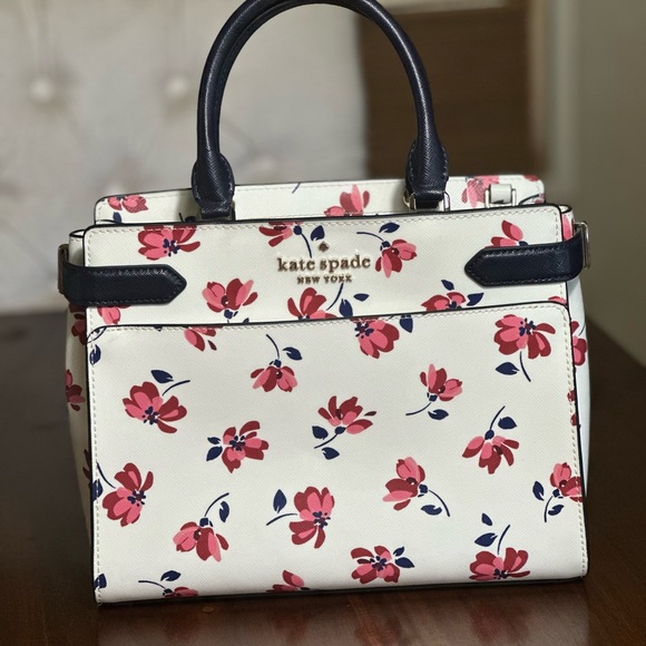 Kate Spade White, Navy and Pink Floral Purse - Picture 1 of 10